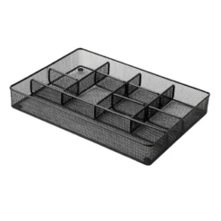 10-Compartment Black Metal Drawer Organizer