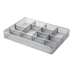 10-Compartment Silver Metal Drawer Organizer