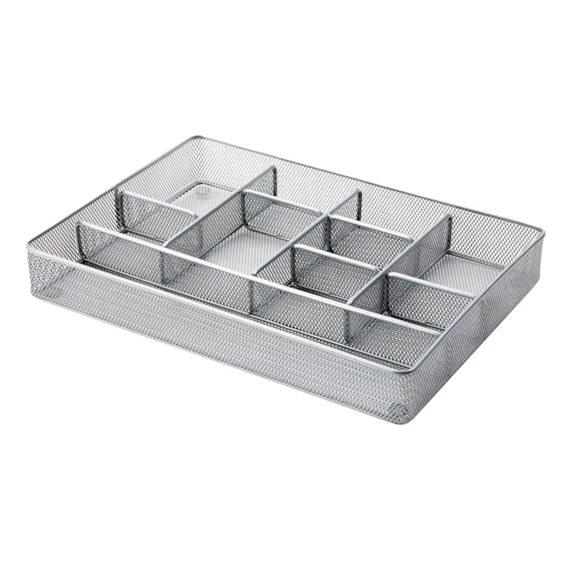 10-Compartment Silver Metal Drawer Organizer 1 10-Compartment Silver Metal Drawer Organizer