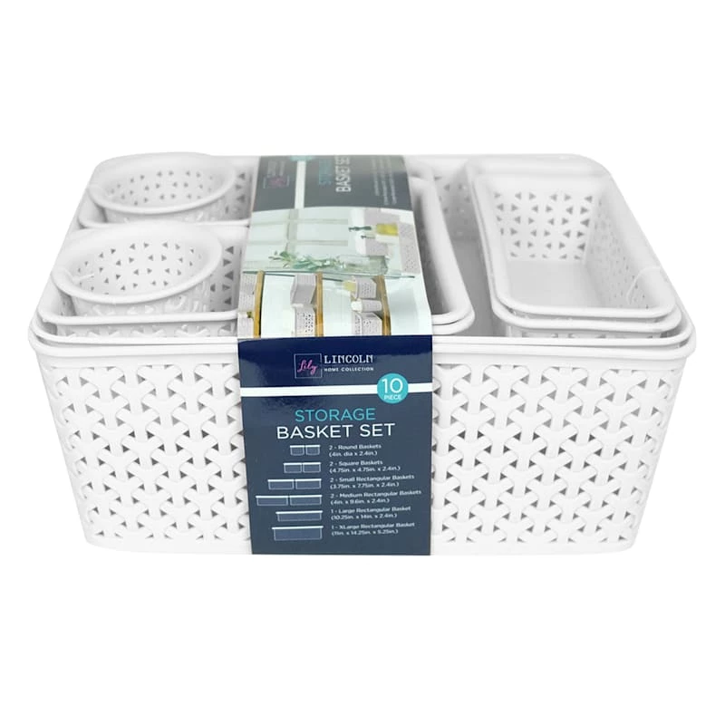 10-Piece Y-Weave Storage Basket Set, Bright White 1 10-Piece Y-Weave Storage Basket Set, Bright White