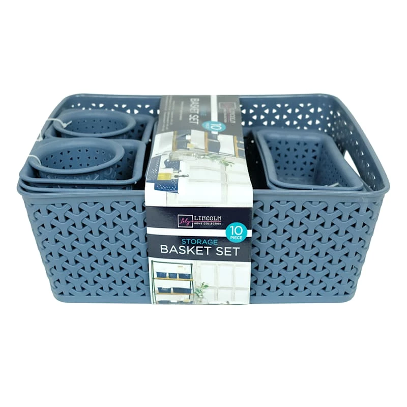 10-Piece Y-Weave Storage Basket Set, Navy Blue 1 10-Piece Y-Weave Storage Basket Set, Navy Blue