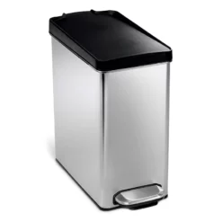 10L (2.6 Gal) Profile Step Can Brushed Stainless Steel With Black Plastic Lid