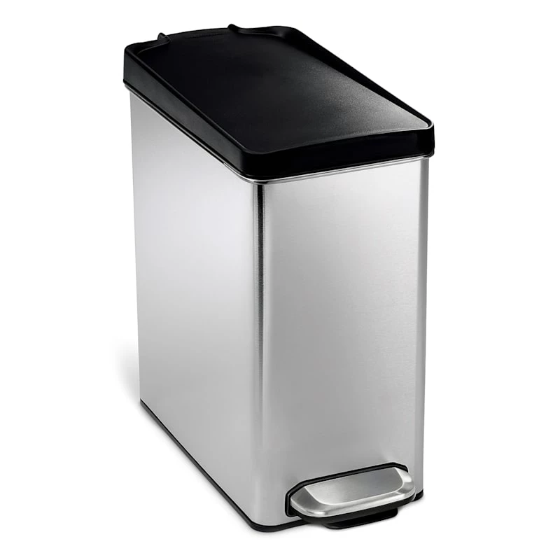 10L (2.6 Gal) Profile Step Can Brushed Stainless Steel With Black Plastic Lid 1 10L (2.6 Gal) Profile Step Can Brushed Stainless Steel With Black Plastic Lid