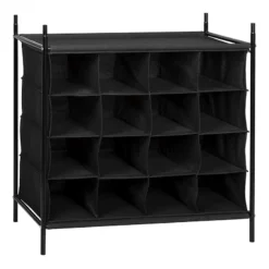 16-Compartment Black Stackable Storage Rack