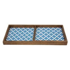 2-Compartment Blue Tile Wood Tray, 14" 5 2-Compartment Blue Tile Wood Tray, 14" -Storage Sales Store 2 compartment blue tile wood tray 14 2