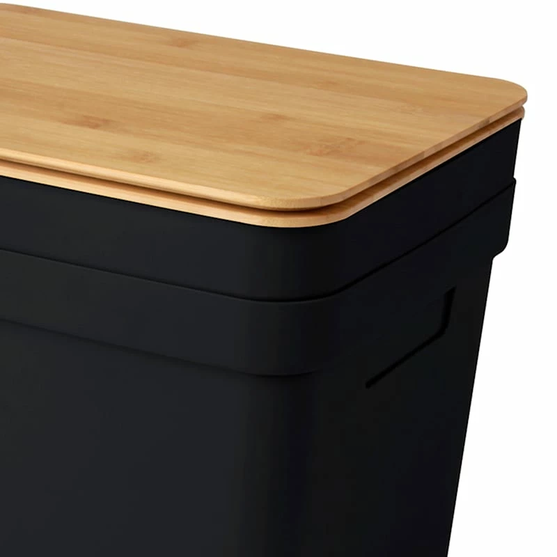2-Pack Black 15L Storage Bin With Bamboo Lid, Large 2 2-Pack Black 15L Storage Bin With Bamboo Lid, Large - Image 2