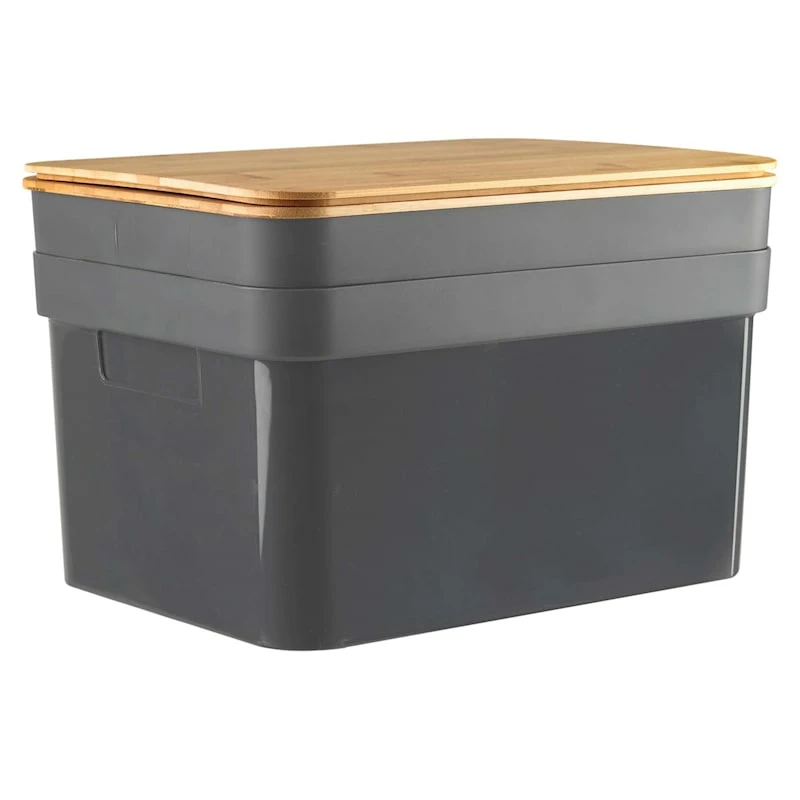 2-Pack Black 15L Storage Bin With Bamboo Lid, Large 1 2-Pack Black 15L Storage Bin With Bamboo Lid, Large