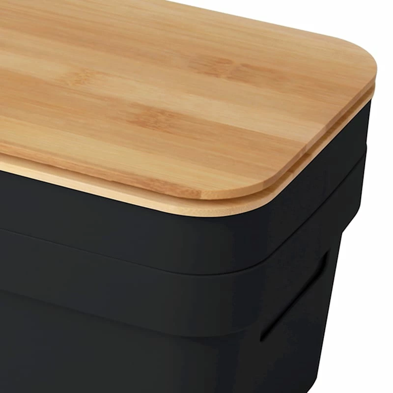 2-Pack Black Storage Bin With Bamboo Lid, Small 2 2-Pack Black Storage Bin With Bamboo Lid, Small - Image 2