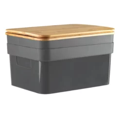 2-Pack Black Storage Bin With Bamboo Lid, Small