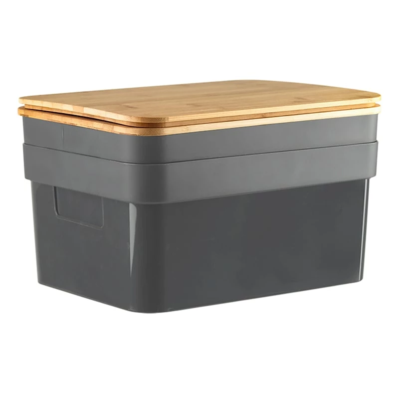 2-Pack Black Storage Bin With Bamboo Lid, Small 1 2-Pack Black Storage Bin With Bamboo Lid, Small