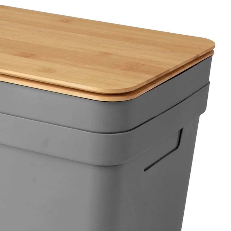 2-Pack Grey 15L Storage Bin With Bamboo Lid, Large 2 2-Pack Grey 15L Storage Bin With Bamboo Lid, Large - Image 2