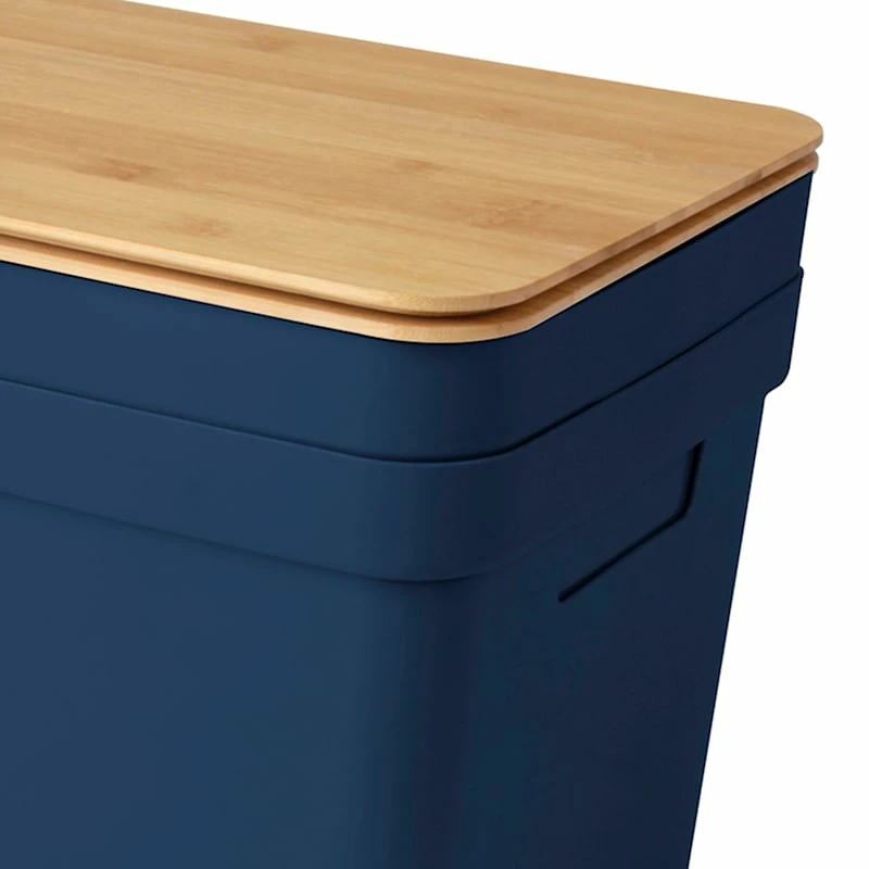 2-Pack Navy 15L Storage Bin With Bamboo Lid, Large 2 2-Pack Navy 15L Storage Bin With Bamboo Lid, Large - Image 2