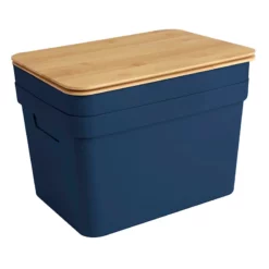 2-Pack Navy 15L Storage Bin With Bamboo Lid, Large