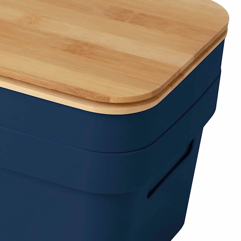 2-Pack Navy 3.5L Storage Bin With Bamboo Lid, Small 2 2-Pack Navy 3.5L Storage Bin With Bamboo Lid, Small - Image 2