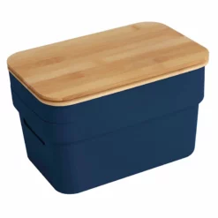 2-Pack Navy 3.5L Storage Bin With Bamboo Lid, Small