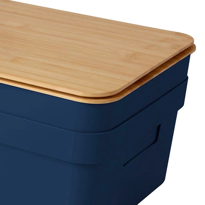 2-Pack Navy 8.5L Storage Bin With Bamboo Lid, Medium 2 2-Pack Navy 8.5L Storage Bin With Bamboo Lid, Medium - Image 2