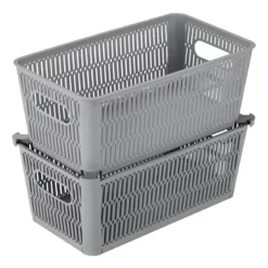 2-Pack Slide And Stack Shelf Storage Tote, Grey