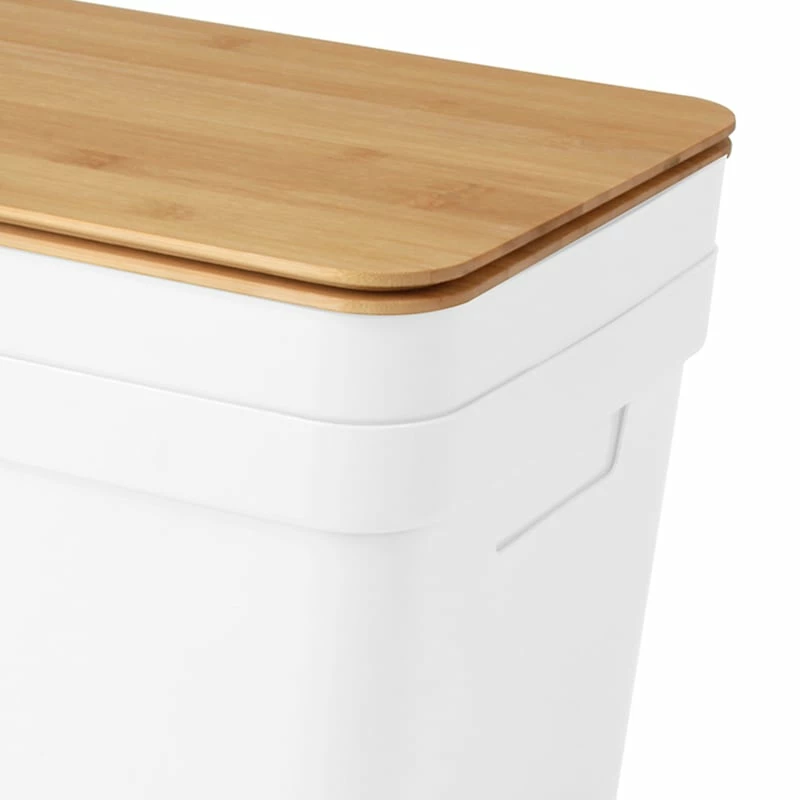2-Pack White 15L Storage Bin With Bamboo Lid, Large 2 2-Pack White 15L Storage Bin With Bamboo Lid, Large - Image 2