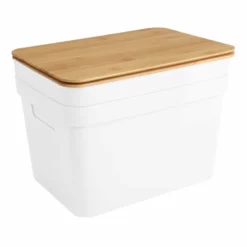 2-Pack White 15L Storage Bin With Bamboo Lid, Large