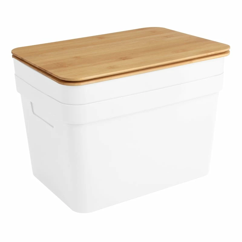 2-Pack White 15L Storage Bin With Bamboo Lid, Large 1 2-Pack White 15L Storage Bin With Bamboo Lid, Large