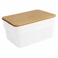 2-Pack White 8.5L Storage Bin With Bamboo Lid, Medium