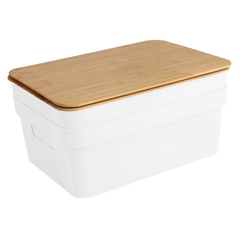 2-Pack White 8.5L Storage Bin With Bamboo Lid, Medium 1 2-Pack White 8.5L Storage Bin With Bamboo Lid, Medium
