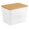 2-Pack White Plastic Storage Bin With Bamboo Lid, Large