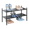 2-Shelf Punched Metal Shoe Rack, Black