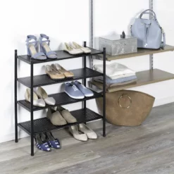 2-Shelf Punched Metal Shoe Rack, Black -Storage Sales Store 2 shelf punched metal shoe rack black 3