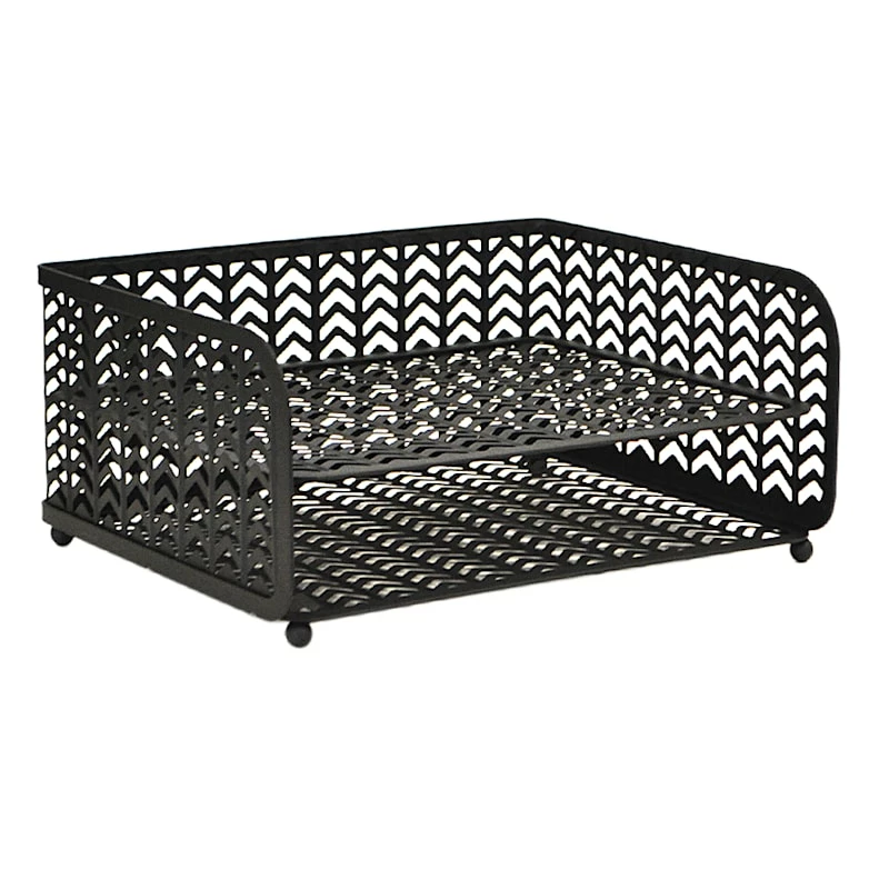 2-Tier Matte Black Chevron Punched Metal File Organizer 1 2-Tier Matte Black Chevron Punched Metal File Organizer