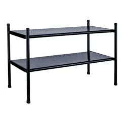 2-Tier Punch Metal Shoe Rack, Black