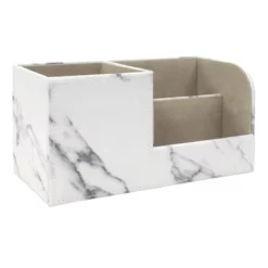 3-Compartment White Pencil & Desk Organizer