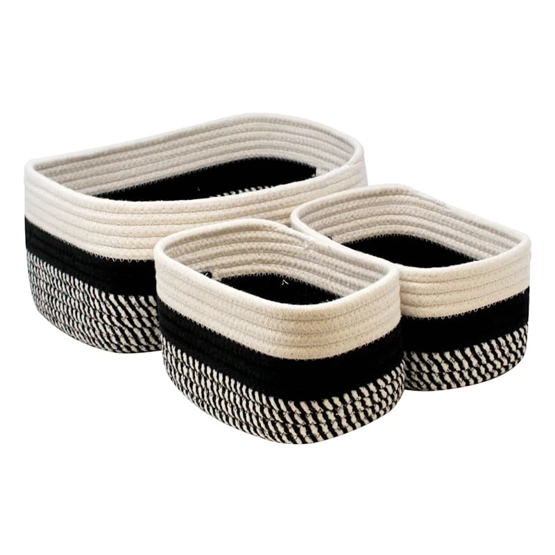 3-Piece Small Cotton Rope Basket Set Black 1 3-Piece Small Cotton Rope Basket Set Black