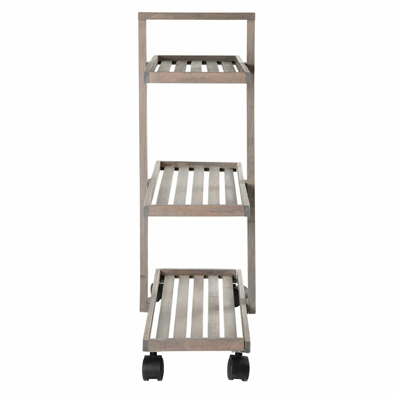 3-Tier Grey Wood Rolling Cart 1 3-Tier Grey Wood Rolling Cart