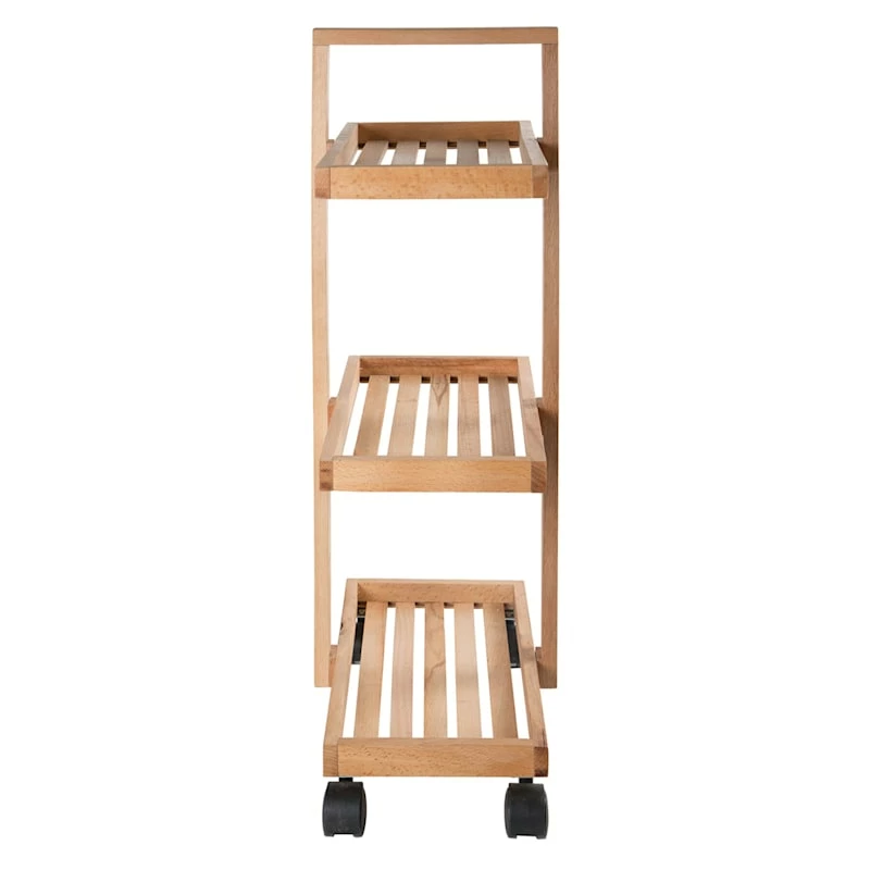 3-Tier Natural Wood Rolling Cart 1 3-Tier Natural Wood Rolling Cart
