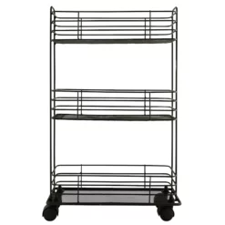 3-Tier Slim Black Metal Mesh Rolling Cart