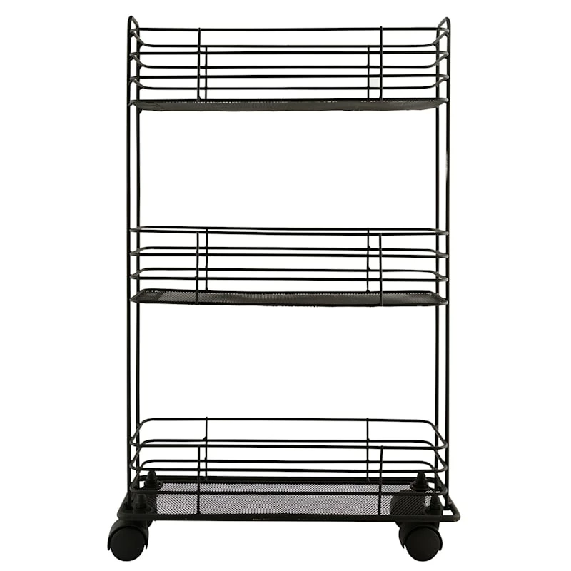 3-Tier Slim Black Metal Mesh Rolling Cart 1 3-Tier Slim Black Metal Mesh Rolling Cart