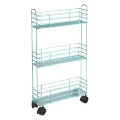 3-Tier Slim Eggshell Blue Metal Mesh Rolling Cart