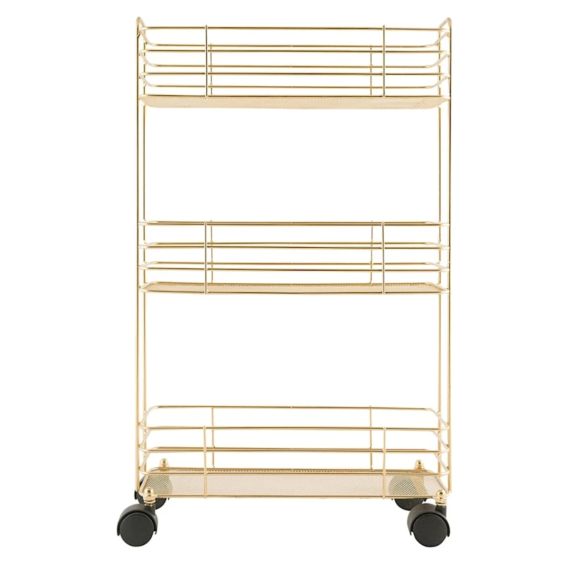 3-Tier Slim Gold Metal Mesh Rolling Cart 1 3-Tier Slim Gold Metal Mesh Rolling Cart