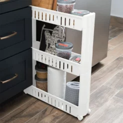 3-Tier Slim Rolling Organizer, White 5 3-Tier Slim Rolling Organizer, White -Storage Sales Store 3 tier slim rolling organizer white 2