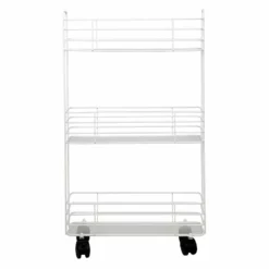3-Tier Slim White Metal Mesh Rolling Cart