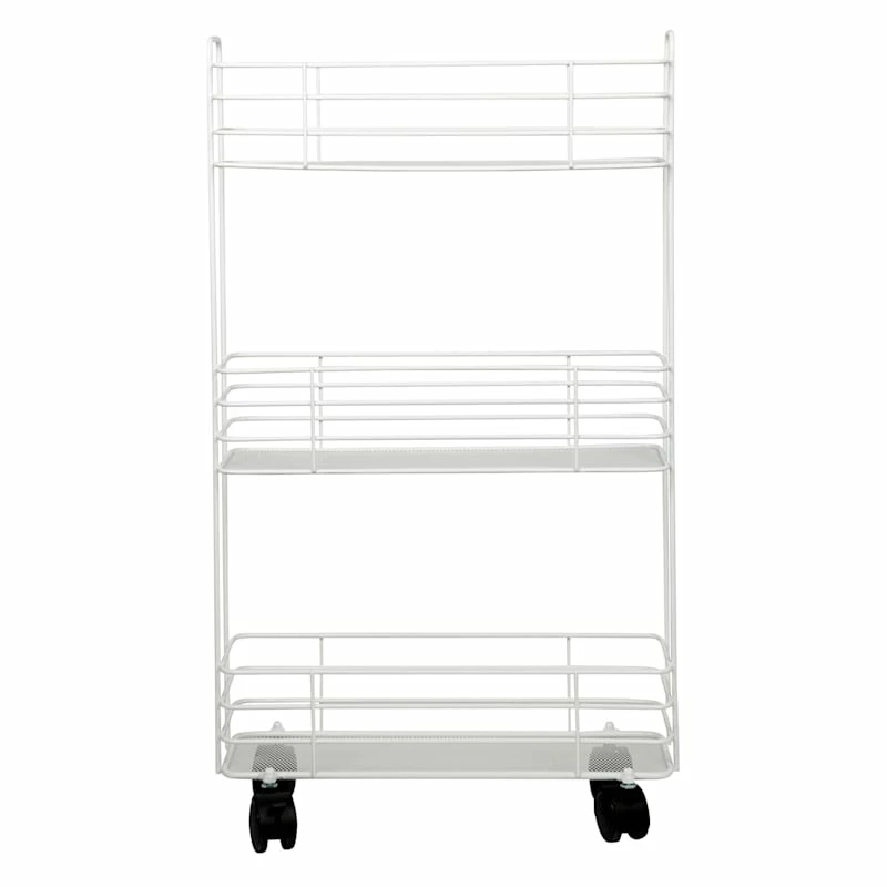 3-Tier Slim White Metal Mesh Rolling Cart 1 3-Tier Slim White Metal Mesh Rolling Cart