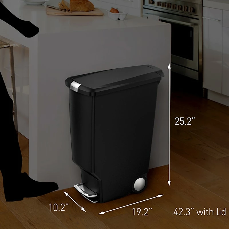 40L Slim Plastic Kitchen Step Trash Can Black 2 40L Slim Plastic Kitchen Step Trash Can Black - Image 2