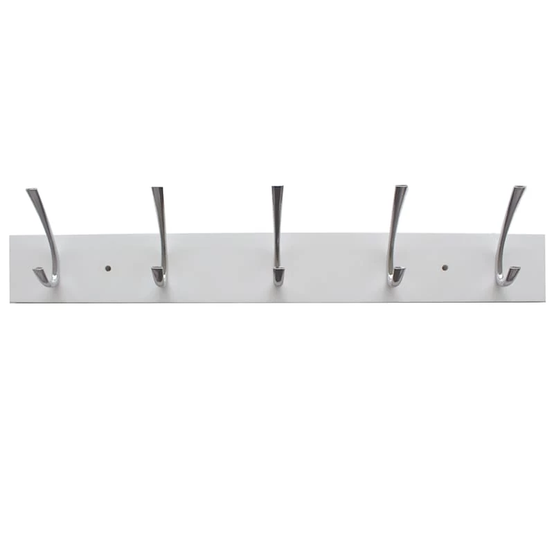 5-Hook Modern Wall Hanger, White 1 5-Hook Modern Wall Hanger, White