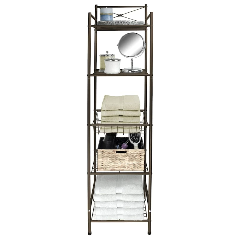 5-Tier Brown Metal Towel Tower 1 5-Tier Brown Metal Towel Tower