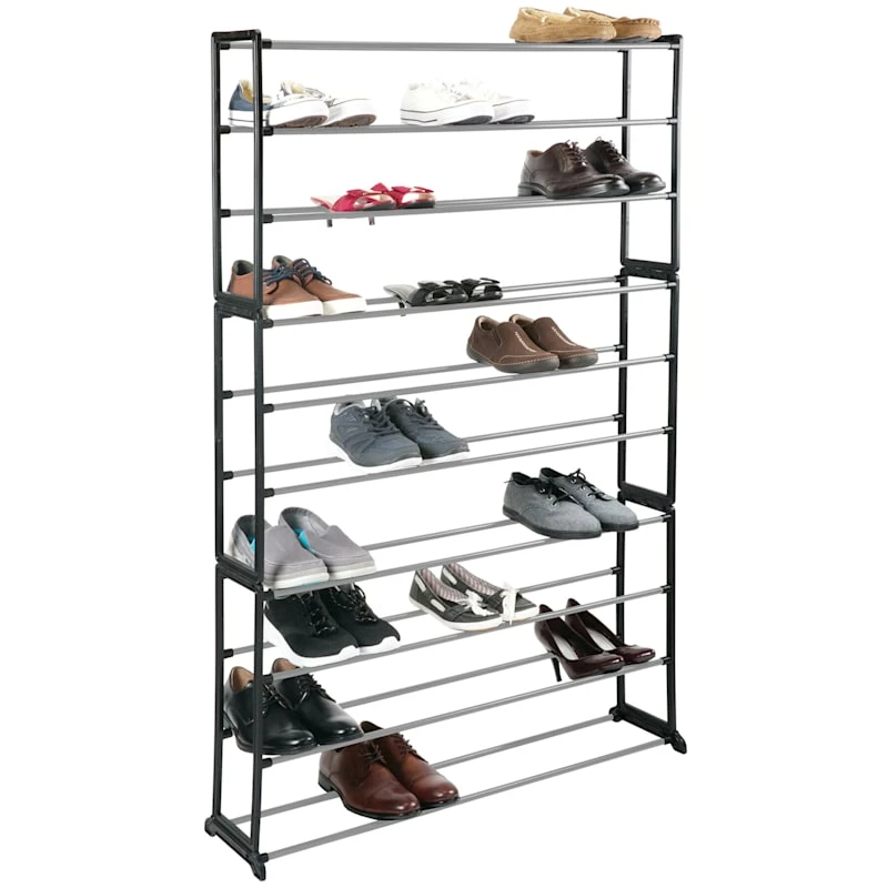 50-Pair Standing Shoe Rack, Black 1 50-Pair Standing Shoe Rack, Black