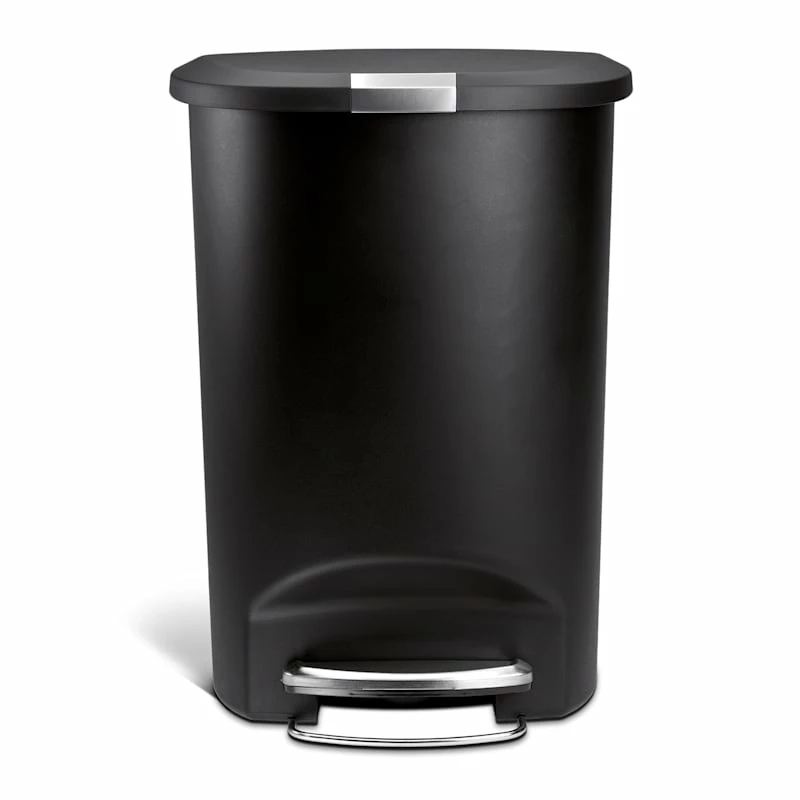 50L (13.2 Gal) Semi-Round Plastic Kitchen Step Trash Can With Lid Lock Black 2 50L (13.2 Gal) Semi-Round Plastic Kitchen Step Trash Can With Lid Lock Black - Image 2