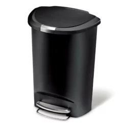 50L (13.2 Gal) Semi-Round Plastic Kitchen Step Trash Can With Lid Lock Black