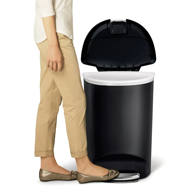 50L (13.2 Gal) Semi-Round Plastic Kitchen Step Trash Can With Lid Lock Black 5 50L (13.2 Gal) Semi-Round Plastic Kitchen Step Trash Can With Lid Lock Black - Image 5