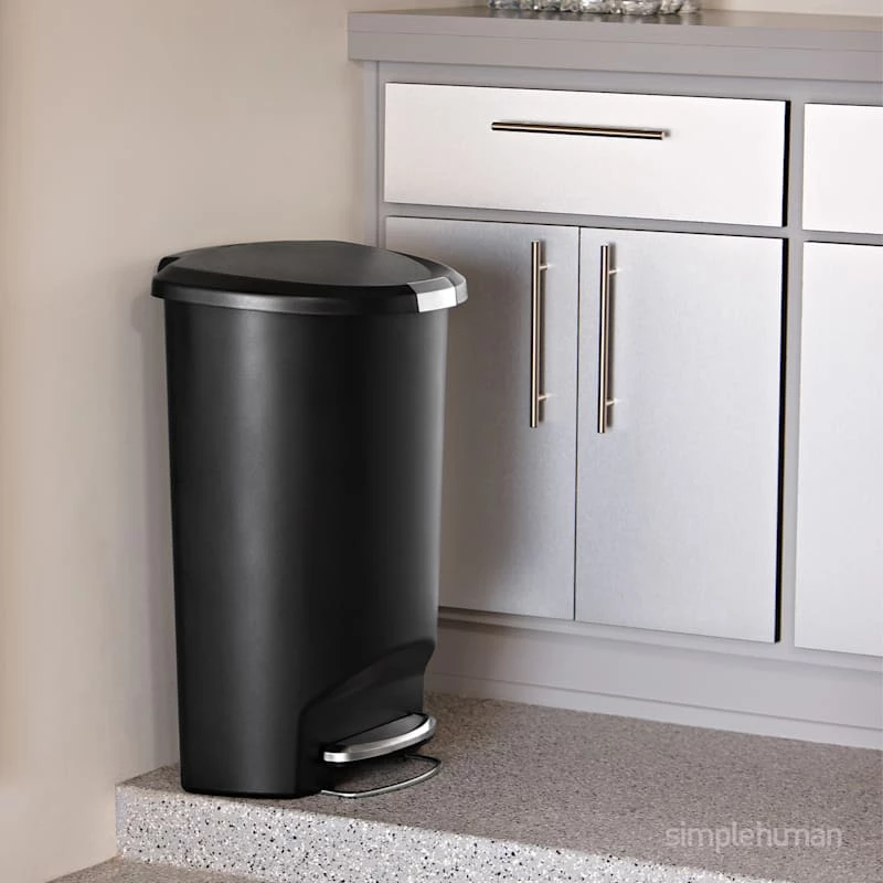 50L (13.2 Gal) Semi-Round Plastic Kitchen Step Trash Can With Lid Lock Black 6 50L (13.2 Gal) Semi-Round Plastic Kitchen Step Trash Can With Lid Lock Black - Image 6